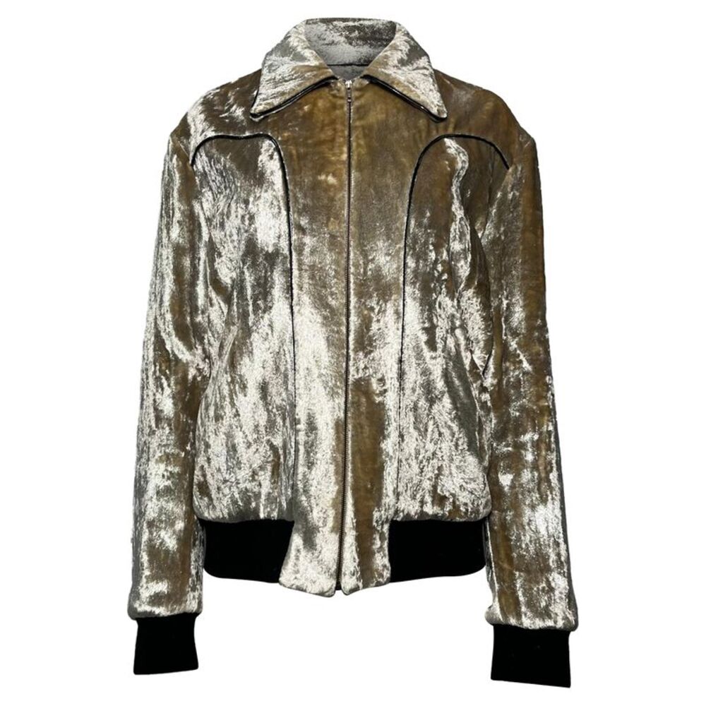 Saint Laurent Zipped Bomber Jacket in Gold Viscose